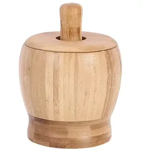 天然竹木製ペスレとモルタルハーブ & スパイスツールガーリックペッパーハーブスパイスグラインダープレスクラッシャーマッシャー