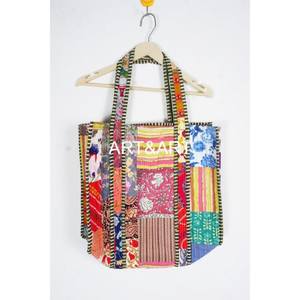 Sac fourre-tout en coton pour femme, grande capacité, style bohème, hiver, été, design patchwork vintage, deux fermetures ouvertes, durable, robuste - Product Image 6