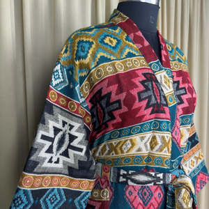Women's Wool Blend Winter <b>Kimono</b> Jacket Warm Cozy Casual Short Dressing Loungewear Geometric <b>Cardigan</b> Handmade Perfect Mom Gift - Product Image 5