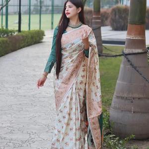 LATEST DESIGNER HEAVY GEORGATTE PRINTED <b>GOLDEN</b> ZARI PAITHANI BIGGER PALLU <b>SAREE</b> - Product Image 5