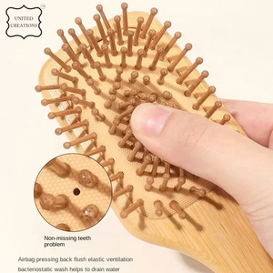 แปรงหวีผมนวดหนังศีรษะทรงสี่เหลี่ยมขนาดใหญ่ทำจากไม้ไผ่ไม่พันกันแบบดั้งเดิมสำหรับมืออาชีพ - Product Image 4