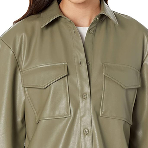 Chemise-veste en simili cuir pour femmes, boutonnée, légère, en PU, haut à manches longues, chemisier, manteau, tendance, décontractée, chemise en cuir pour femmes - Product Image 6