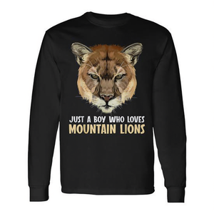 Camiseta de manga larga con estampado digital de Just A Boy Who Loves Mountain Lions, unisex, cuello redondo, para adultos - Product Image 2