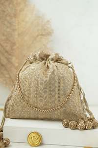 <b>Embroidered</b> Wedding Potli <b>Bag</b> Women Bridal Party Wear Traditional Indian Handbag Wholesale - Product Image 4