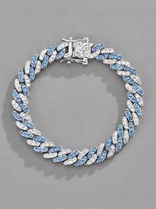 Luxury Blue Icedout Hip Hop Cuban Stainless Steel Bracelet Moissanite Diamond Quartz <b>Watch</b> Pointer Sapphire Glass Waterproof - Product Image 2