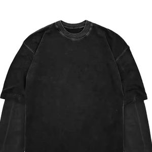 T-shirt à manches doubles en coton 100% respirant à séchage rapide de qualité supérieure personnalisé à lavage acide Coupe régulière pour homme Double couche - Product Image 4