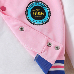 <b>Pink</b> White Varsity <b>Jacket</b> Women's Baseball Style Letter B Patch Design Full Sleeve Embroidered Stars Cotton Polyester Mix - Product Image 6