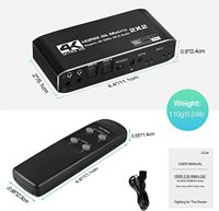 Commutateur matriciel HDMI SYONG 2x2, commutateur vidéo 4K60Hz 2 entrées 2 sorties, prise en charge de la sortie audio optique et 3,5 mm, 3D, HDMI 2.0b