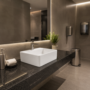 Lavabo Cuadrado de Cerámica para Baño, Diseño Minimalista, Superficie Lisa, Montaje en Suelo, 430x340x135mm - Product Image 5