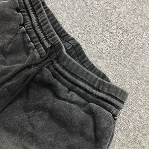 Custom <b>Men's</b> Acid Wash <b>Shorts</b> with Puff Print Vintage Cotton Drawstring Mesh Pants Casual Style Solid Pattern - Product Image 5