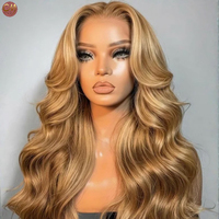 Luxuriöse 13x4 HD Transparente Lace Frontal Honigblonde Perücke mit Lockigen Wellen aus Echthaar für Frauen, Gebrauchsfertig