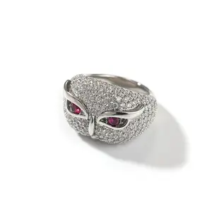 Neuer Designer Herren Rapper Goldring Schmuck Eule Ring Hip Hop personalisiert Kupfer eingebrach 5A Zirkone Luxus-Diamant-Tier-Ring