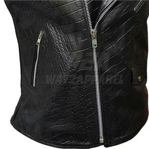 Causal sans manches moto en cuir gilet col en v fermeture éclair motard gilet hommes 2025 moto gilet - Product Image 4
