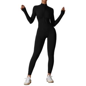 Mono con cremallera para gimnasio de alta intensidad para mujer, boilersuit de Yoga, ropa deportiva de manga larga, entrenamiento ajustado de una pieza - Product Image 3