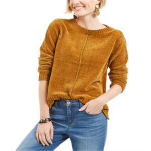 Cardigan in ciniglia giallo da donna Style Co, taglia L, casual, traspirante, invernale, con logo frontale e decorazione a lettere, per autunno/inverno - Product Image 1