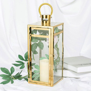 Design attrayant et look verre clair brillant plaqué or bougeoir lanterne en acier inoxydable pour décor de mariage lanterne suspendue - Product Image 5