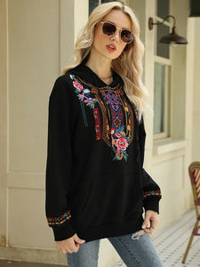 Khalee Yose bordado Floral otoño suéter suelto sudadera Vintage Streetwear Sudadera con capucha para hombres Top de algodón negro en 23XXXL - Product Image 5