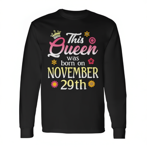 Questa T-shirt a maniche lunghe con fiore del 29 novembre stampato sul titolo 'Birthday Flower' è ispirata alla regina. - Product Image 2