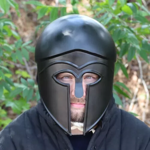 Casque d'hoplite corinthien antique en acier de calibre 20, du 15e siècle, nickelé noir poli, émail dur, armure, décoration intérieure - Product Image 1