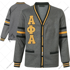 Cárdigan de Lana Gris Oscuro Alpha de Alta Calidad, Cárdigan Universitario con Cuello en V para Hermandades y Fraternidades - Product Image 1