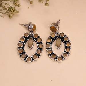ต่างหูเงินออกซิไดซ์ทรงหยดน้ำแบบฝังขอบ |   ของขวัญเครื่องประดับโบโฮสไตล์วินเทจสำหรับผู้หญิง - Product Image 3