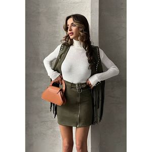 Jupe crayon zippée en daim bordeaux pour femme TOPSHOW - Jupe midi en mélange coton et polyester pour l'automne-hiver (vente en gros) - Product Image 3