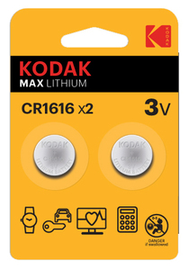 2 pezzi. Batterie a bottone Kodak Max Lithium CR1616 3V (confezione blister) - Product Image 1
