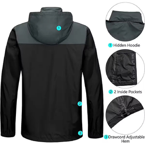 Chaqueta de lluvia con capucha de lona de manga larga, cortavientos impermeable, soporte para invierno, uso al aire libre, nueva condición, chaqueta de calle alta para hombre - Product Image 6