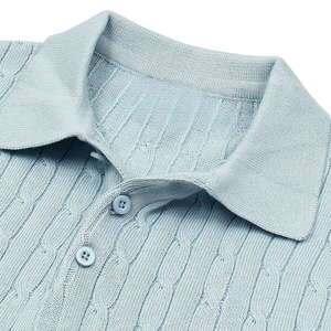 Mens Sky <b>Cable</b> Knit Polo Shirt Premium Cotton Knitwear Short <b>Sleeve</b> Textured Classic Fit Casual Smartwear Apparel - Product Image 5