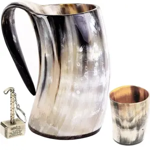 Unique design highly finished antique customized handcrafted agate natural drinking horn mug viking horn drinking horn tankard