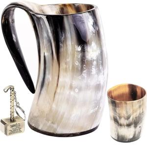 Design unique hautement fini antique personnalisé fabriqué à la main agate naturelle corne à boire tasse viking corne à boire chope - Product Image 1