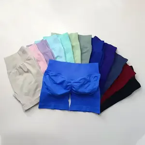 Pantalones cortos atléticos de poliéster de cintura alta para mujer, pantalones cortos de gimnasio personalizados para correr, Yoga, pantalones cortos de motorista transpirables - Product Image 5