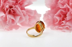 Anillo de piedras preciosas de ámbar Báltico Natural chapado en oro de 18K hecho a mano hermoso regalo de boda para mujeres con detalles en plata - Product Image 4