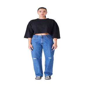 2025 Camiseta básica de algodón para mujer 100% algodón suelta manga corta cuello redondo liso Crop Top camiseta verano ropa de calle camiseta - Product Image 3