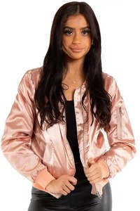 Blouson aviateur court de qualité supérieure pour femmes avec des vestes pour femmes en tissu satiné de haute qualité faites sur mesure - Product Image 2