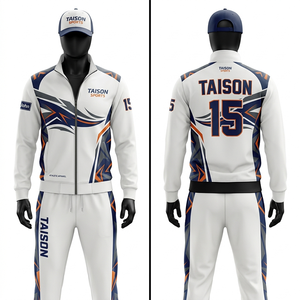 Traje de Entrenamiento de Voleibol para Hombre, Premium, 280 GSM, Poliéster y Spandex, Transpirable, Diseño con Paneles en Crema y Azul Marino, Sublimación y Bordado Personalizados - Product Image 5