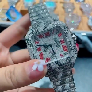 Montre de luxe à affichage analogique de haute qualité, sertie de diamants Moissanite, cadran carré de 20 mm en acier inoxydable, mouvement Miyota, fabriquée en usine - Product Image 2