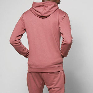 Ensemble survêtement homme en velours côtelé marron délavé, sweat à capuche zippé et pantalon de jogging déchiré, style streetwear, vêtements d'hiver, vêtements de sport personnalisés, vente en gros - Product Image 3