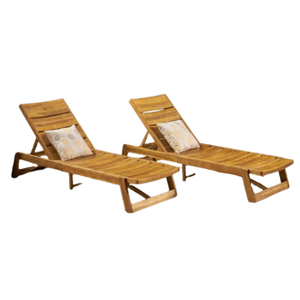Silla de exterior hecha de madera de teca maciza de tamaño largo, adecuada para jardín o playa. - Product Image 1
