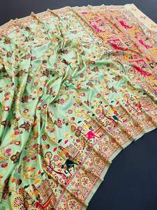 ผ้าส่าหรีผ้าไหมราชวงศ์ที่ทันสมัยพร้อมขอบ zari ดีไซเนอร์รวยและพิมพ์ลายทั่วทุกมุมสำหรับงานรื่นเริง - Product Image 3