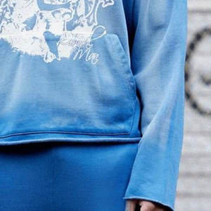 Survêtement bleu délavé à l'acide écologique en gros pour hommes 100% coton imprimé délavé au soleil vêtements de rue d'hiver - Product Image 6