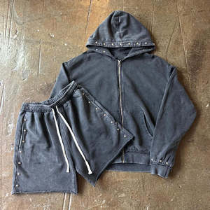 Ensemble de vêtements de sport légers personnalisés pour hommes Short à capuche en coton Ensemble de short coupe-vent avec logo personnalisé - Product Image 5