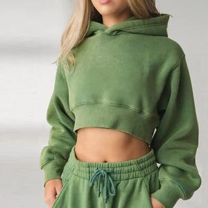 Fabricantes de ropa personalizada Manta de lana Sudaderas CON CAPUCHA DE LAS MUJERES Conjunto Sudadera con capucha recortada para las mujeres Tallas grandes Sudaderas CON CAPUCHA DE LAS MUJERES - Product Image 2