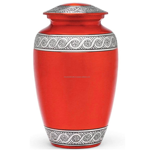 Urne décorative orange foncé pour adultes de haute qualité pour cendres humaines Urne funéraire artisanale avec bande de fleurs - Product Image 2