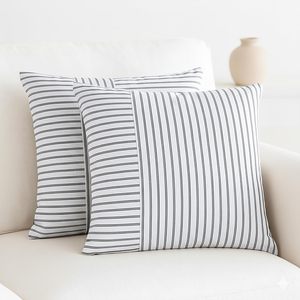 Double Pin Striped Pillow <b>Covers</b>-20x20 Inch Cotton <b>covers</b> for <b>Sofa</b>, Couch, <b>Chair</b> & Bedroom Decor Fall Thanksgiving-Black&H.white - Product Image 1