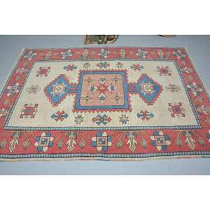 Tapis Turc Vintage Classique Rouge Bleu Patchwork Design Grande Surface 5.2X7.6 ft Laine Latex Adolescent Rectangle Abstrait Couloir Chambre - Product Image 3