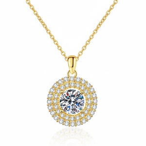 Luxury S925 Sterling <b>Silver</b> Double Halo Design VVS D Color 1 Carat Moissanite Brilliant Cut Link Chain Pendant <b>Necklace</b> Women - Product Image 2