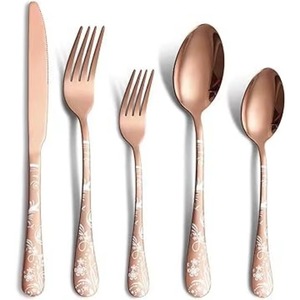 Ensemble de 5 couverts en acier inoxydable utilisés dans les ustensiles de cuisine Tabletop Cafe Home Couverts plaqués or Poignée design de luxe - Product Image 5