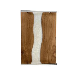 Bandeja de Servicio de Madera Maciza de Acacia y Resina Epoxi al por Mayor con Asas de Acero, Estilo Americano, Multifuncional, para Comida, Desayuno, Té - Product Image 3