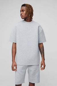 2025 produit tendance ensembles de shorts et de t-shirts 100% coton Logo personnalisé surdimensionné tenue décontracté ensemble double pour hommes - Product Image 3